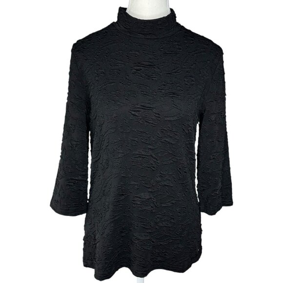 Apart‎ Women's Black Mock Neck Textured 3/4 Sleeve Minimalist Blouse 12/C35 - Picture 1 of 14